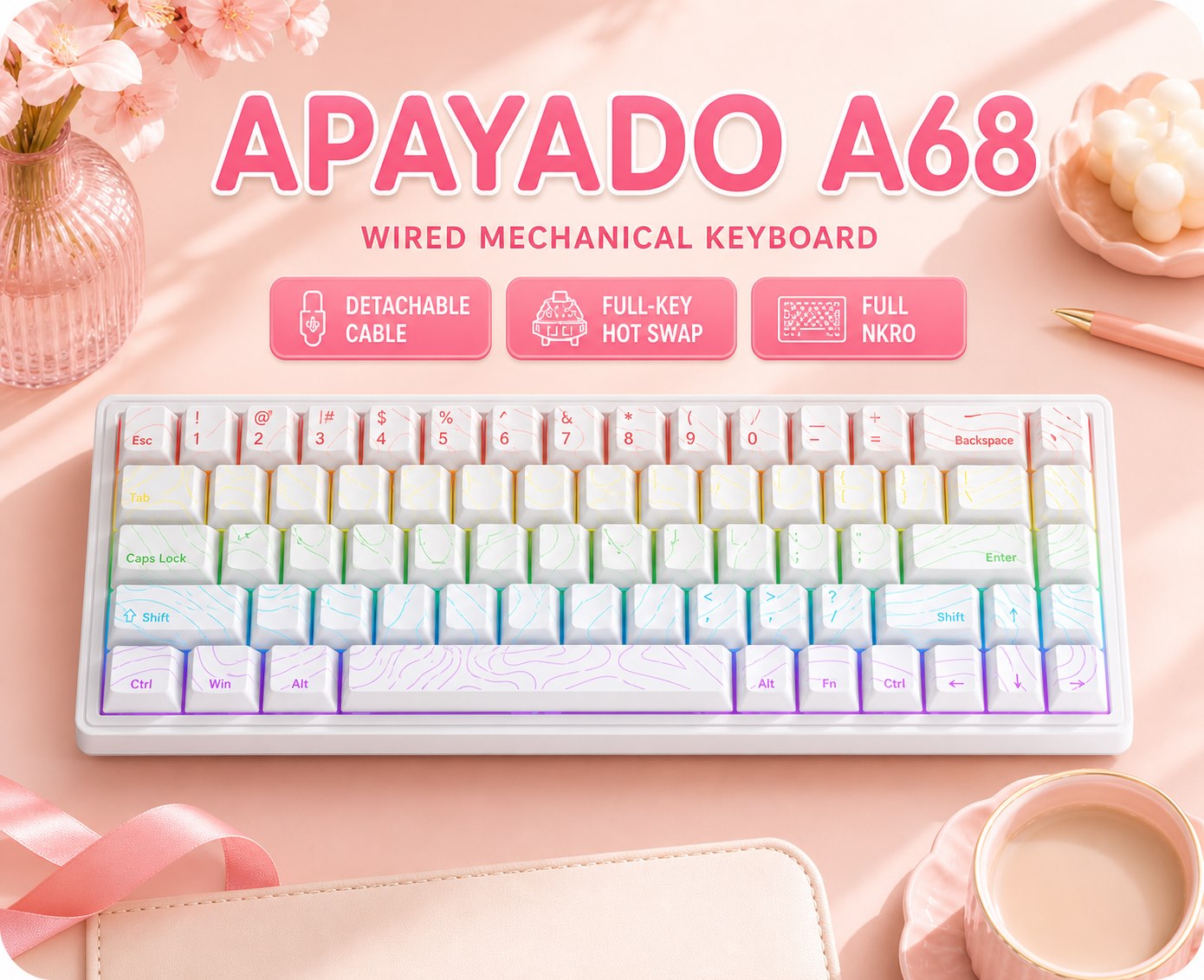APAYADO A68 유선 기계식 키보드 핫스왑 가능  - Keyboard Gaming Blue Switch 리뷰 및 가격